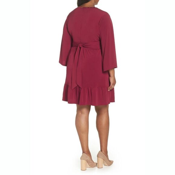 New! MICHAEL KORS Women's Studded Ruffle-Hem Jersey Dress Plus Size Maroon - Picture 6 of 9